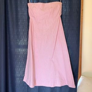 Strapless Pink and White Seersucker Dress